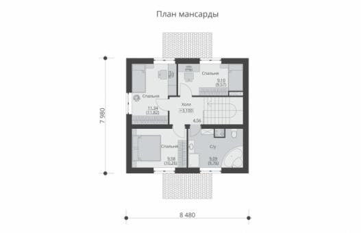 Одноэтажный дом с мансардой и тремя спальнями